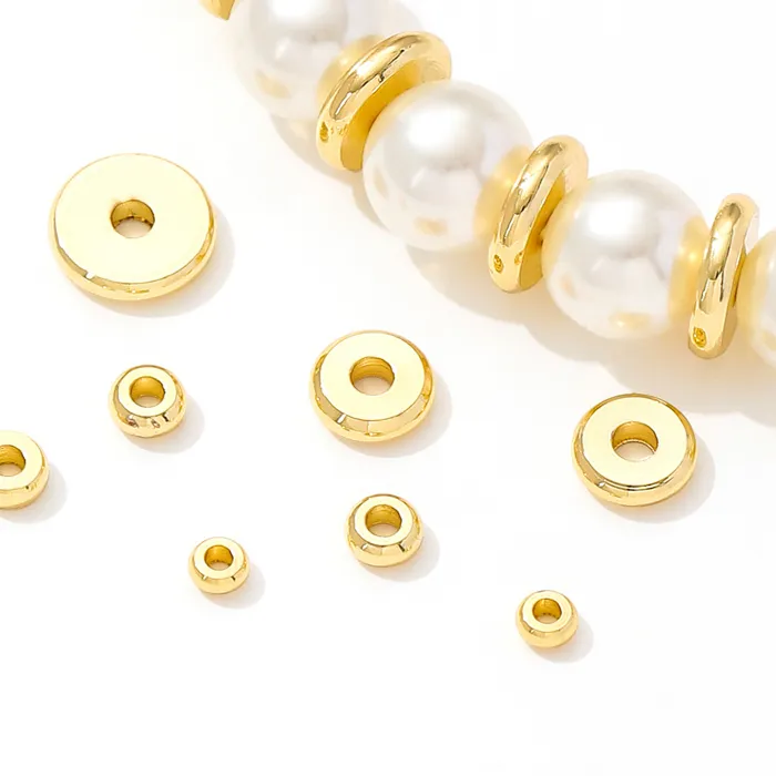 Authentic 18K Gold Plated Flat Spacer Beads For Bracelet Making Jewelry Fittings,Separators For Beads,DIY Jewellery Making Supplies