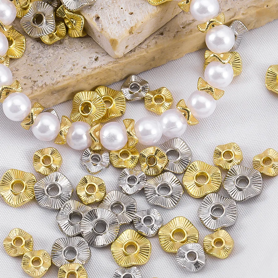 Authentic 20/30/50Pcs Gold Color Plated Metal Wave Shape Spacer Beads For DIY Jewelry Making Bracelets Beads Separator Beads Accessories