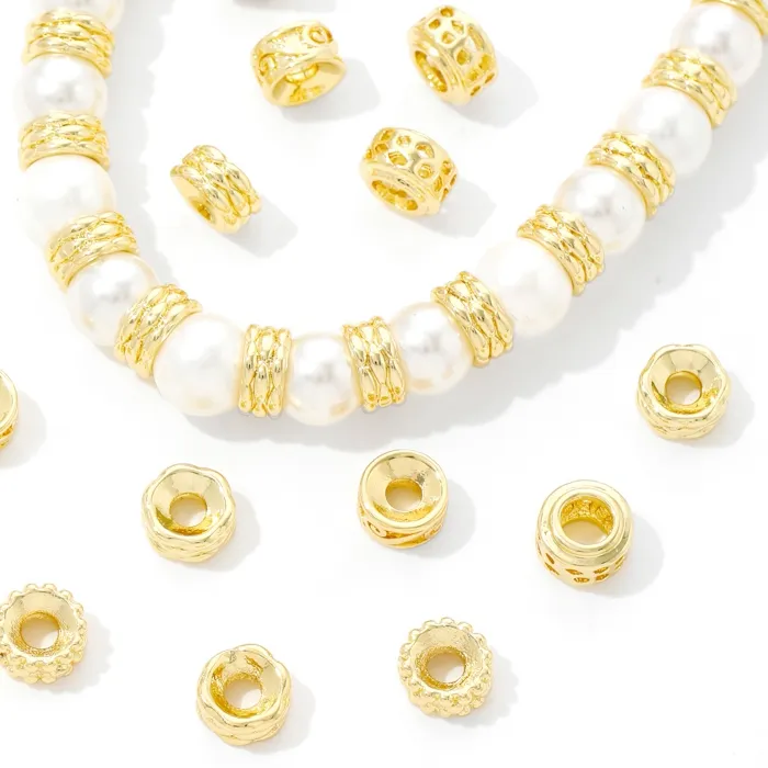 Authentic 18K Gold Plated Round Spacer Beads,Separator For Beads, Beads For Bracelet Making DIY Beading Jewelry Making Accessories