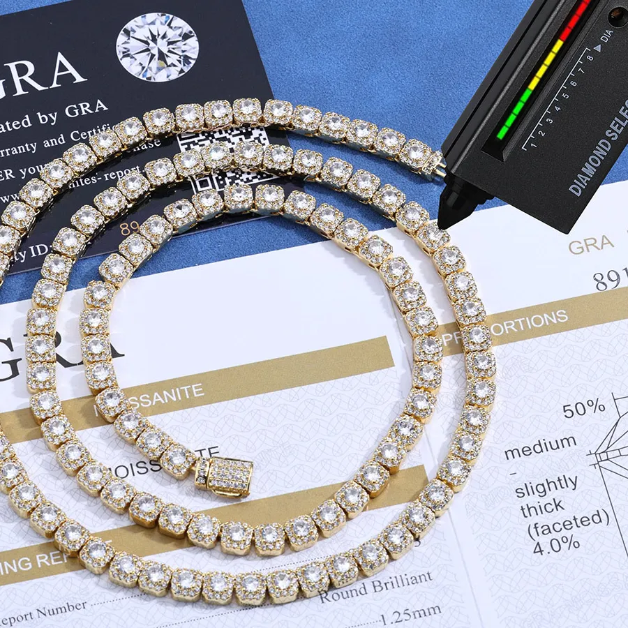 Authentic Icebling 5Mm Moissanite Tennis Necklace With Ice Sensation Gold- Plated And Silver Plated Vvs1 And Necklaces