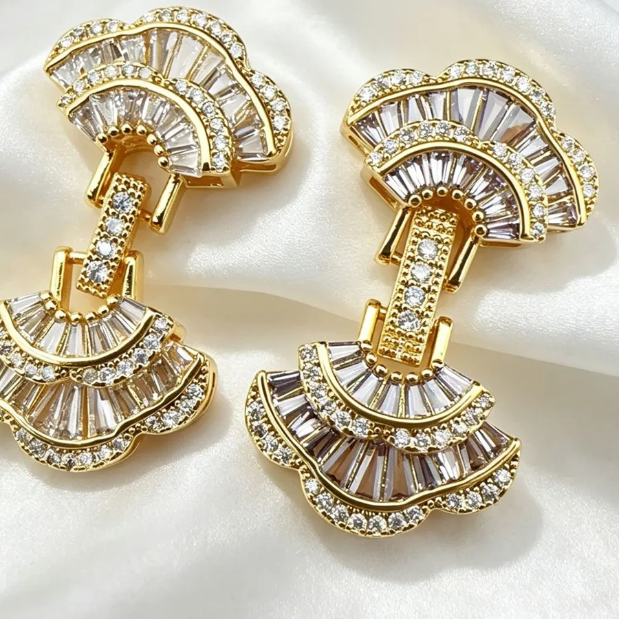 Authentic Juya 18K Gold Plated Decorative Sector Fastener Connector Lock Clasps Accessories For DIY Needlework Beads Pearls Jewelry Making