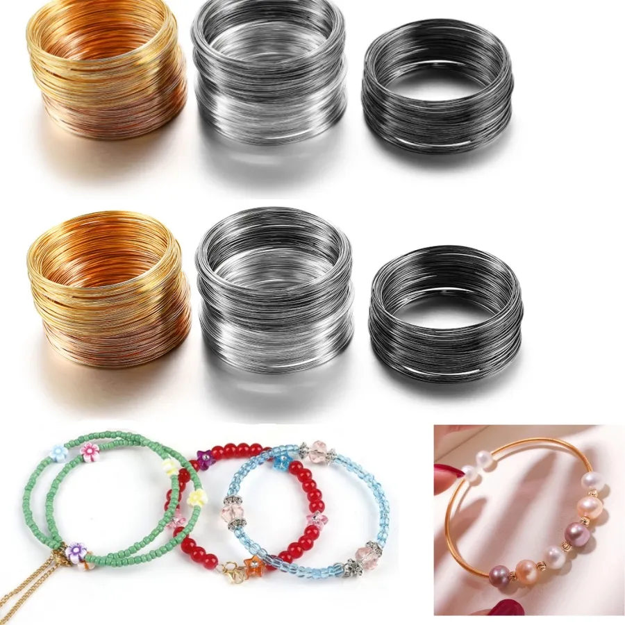 Authentic 100 Loops/lot 0.6mm Silver Gold Bronze Memory Beading Wire For DIY Jewelry Making Findings Accessories Supplies Bracelets