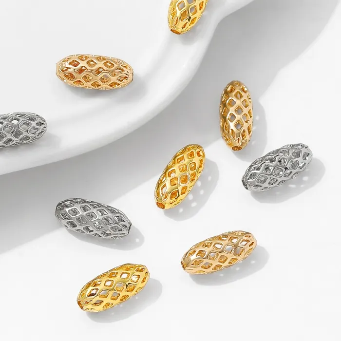 Authentic 14K/18K Gold Plated Brass Metal Oval Spacer Beads,Beads Separator,For Bracelet Necklace Making Accessories DIY Jewelry Materials