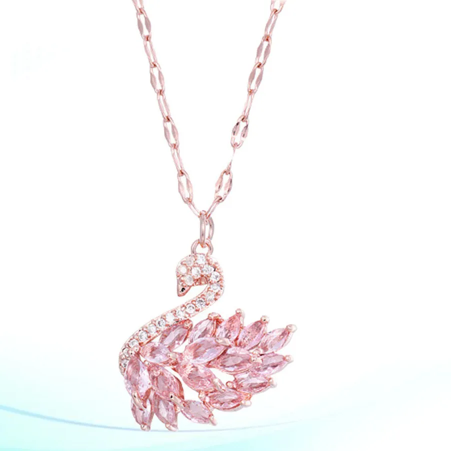 Authentic Rose Gold Swan Pendant Zircon Necklace Choker Elegant Neck Jewelry for Dinner Birthday Party Zircon Necklace