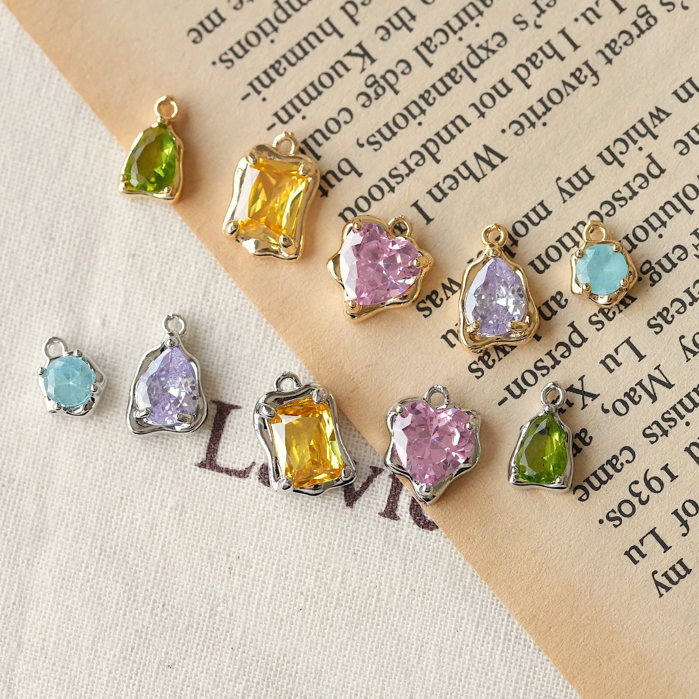 Authentic 4PCS Gold Plated Irregular Heart Water Drop Zircon Inlaid Pendant Jewelry DIY Making Supplies Handmade Accessories