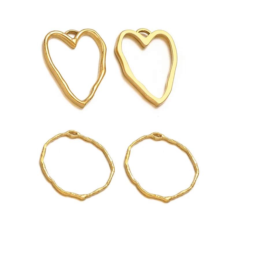 Authentic 5pcs Heart Round Charms Gold Plated Pendants for DIY Jewelry Findings Necklace Earrings Connectors Supplies Bulk