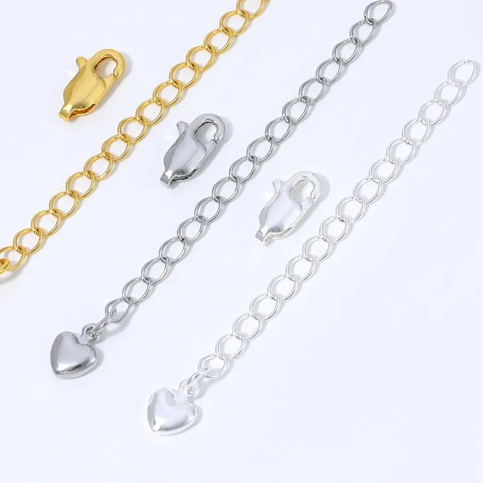 Authentic 18K Gold Silver Plated Extension Chain with Heart Charm&Lobster Clasp,Adjustable Necklace Bracelet Extender,DIY Jewelry Findings