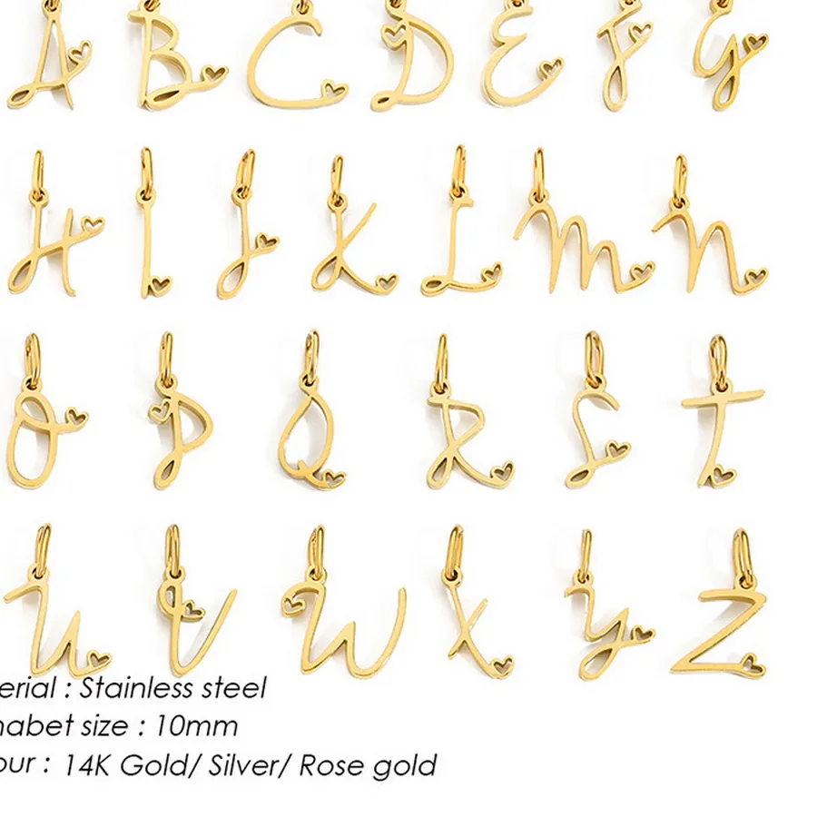 Authentic Golden Whisper: 10mm Cursive Letter Heart Amulet