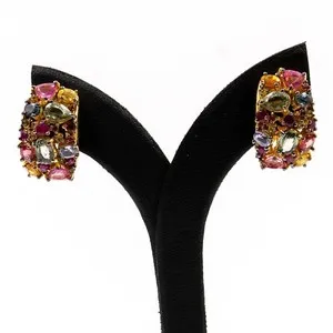 Authentic Celestial Radiance: The Triad of Gemstone Harmony Earrings