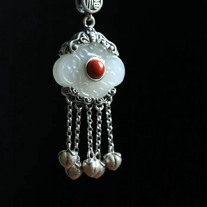 Authentic The Futao Yulian Sacred Lotus Hetian Jade Talisman