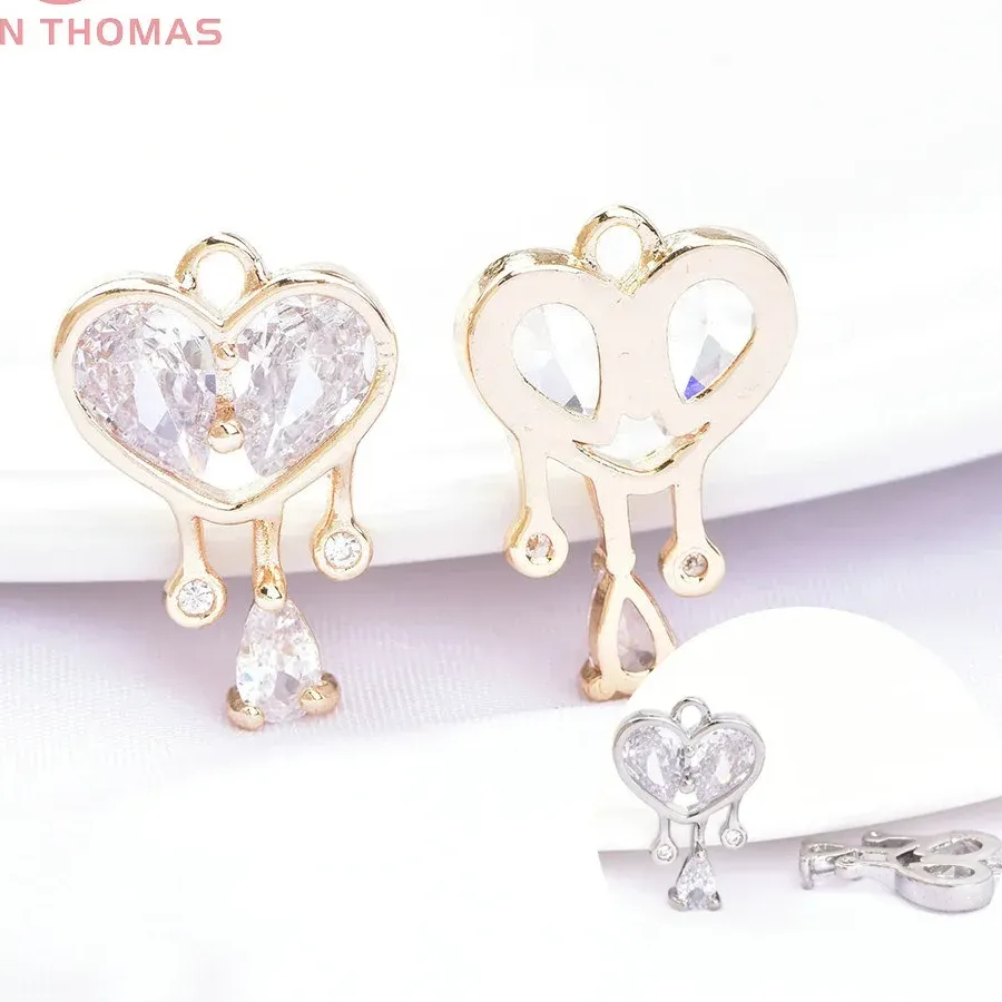 Authentic (6664) 4PCS 12x8MM 24K Gold Color with Zircon Heart Charms Pendants High Quality DIY Jewelry Making Findings