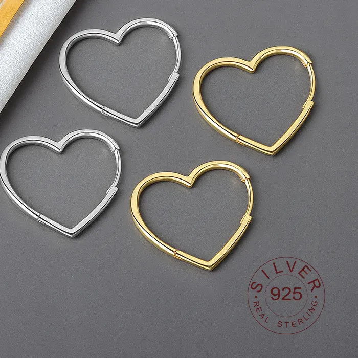 Authentic 925 Sterling Silver Earrings Charm Women Trendy Jewelry Vintage Simple Retro Party Accessories Gifts Heart Gold Earring