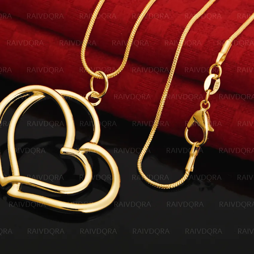 Authentic Radiant Vows: The 18K Gold-Plated Double Heart Alchemy Necklace