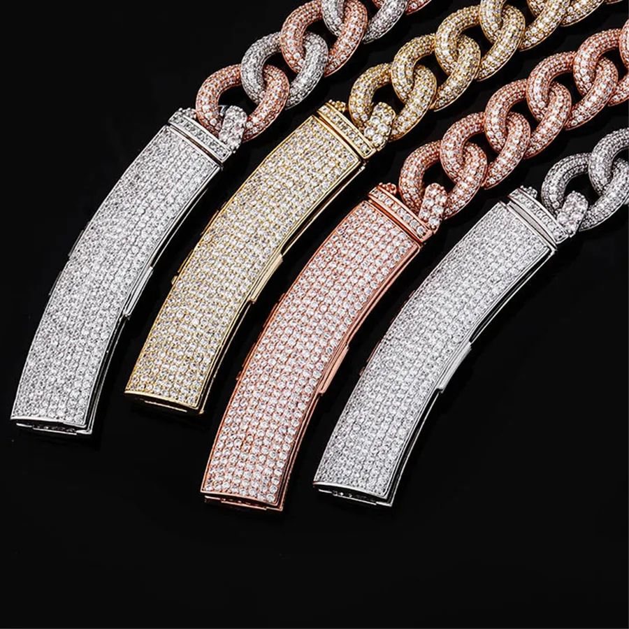 Authentic 18Mm Icedminer 3 Colors Box Chain Iced Out Cuban Link Chain Necklace Bling Zirconhip Hop Jewelry Free Shipping