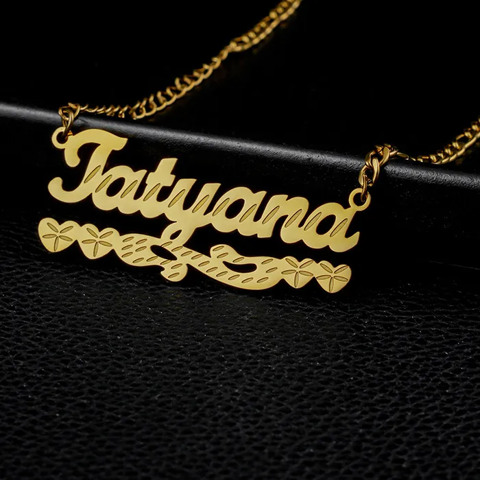 Authentic DOREMI Custom Name Necklace Personalized Etched Heart Letter Pendant Gold Silver Color Nameplate Jewelry