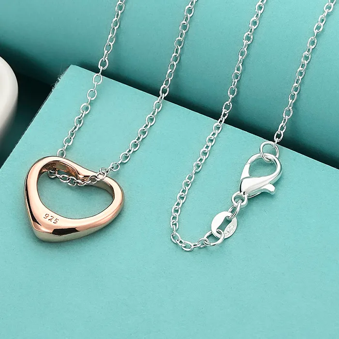 Authentic 925 Sterling Silver Rose Gold Heart 16-30 Inches Pendant Necklace For Women Wedding Party Jewelry