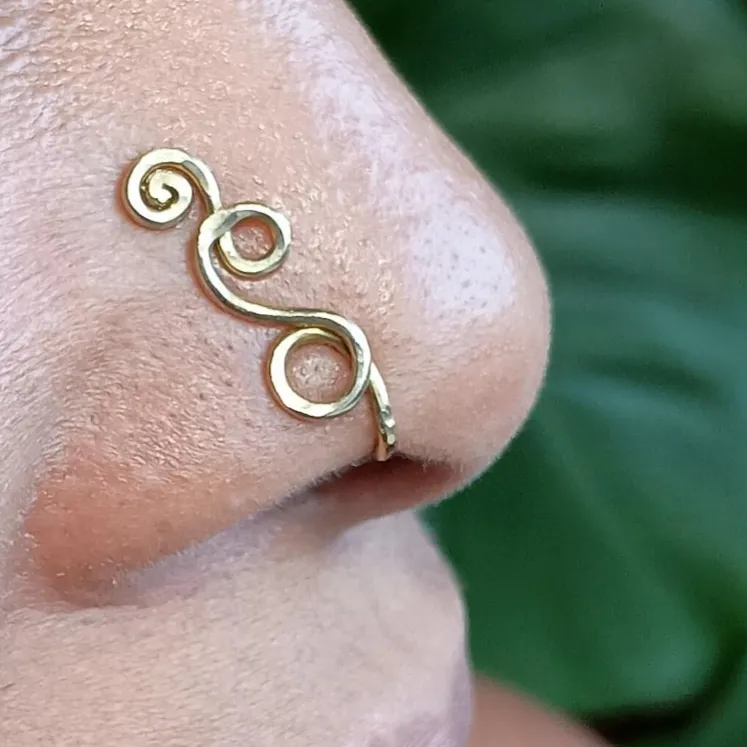 Authentic Faux Piercing Ring 14K Gold Filled 925 Silver Hammered Abstact Nose Cuff Punk Septum Cuff Hypoallergenic Jewelry