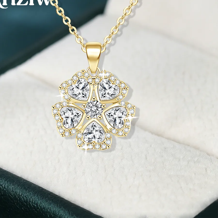 Authentic Love's Sacred Bloom: 14K Gold Filled Moissanite Heart Clover Pendant