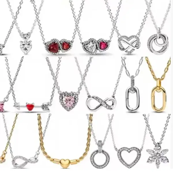 Authentic 925 sterling silver exquisite sparkling zircon red heart block necklace Mother's Day women's date birthday