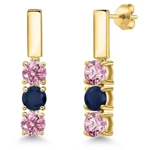 Authentic Celestial Blush: Radiant Pink Sapphire and Gold-Plated Etheric Earrings