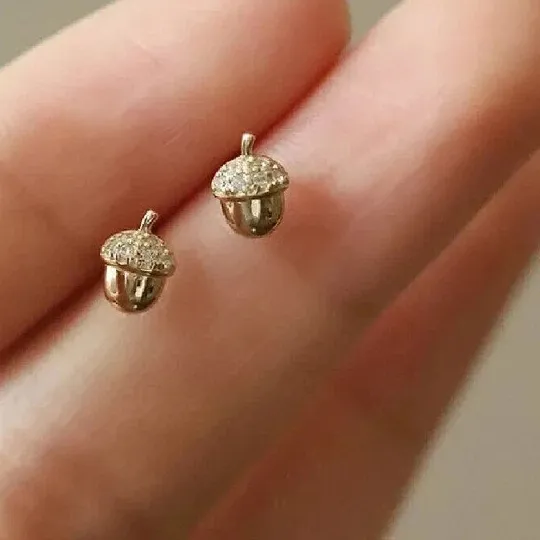 Authentic Real Moissanite 1.60Ct Round Cut Acorn Stud Earrings 14K Yellow Gold Plated