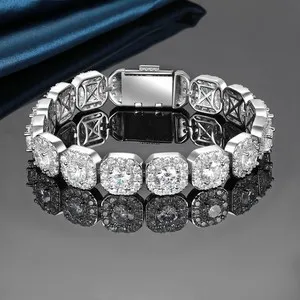 Authentic Starlit Quartz Guardian: 18K White Gold Plated 12mm Zircon Square Sugar Cuban Flip Cover Chains Bracelet