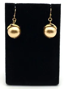 Authentic Acorn Shape Champaign Faux Pearl Gold Plated End Caps Fish Hook Earrings