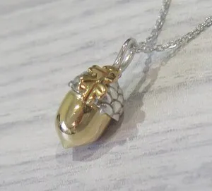 Authentic Solid 925 Sterling Silver Gold Plated Lucky Acorn Pendant Necklace Perfect