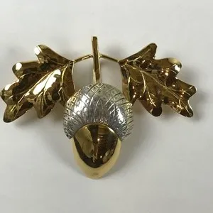 Authentic COURTNEY PETERSON Sterling Silver & Gold Plated Acorn Oak Brooch Pin Pendant