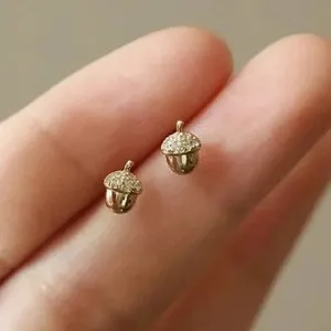 Authentic Real Moissanite 1.60Ct Round Cut Acorn Stud Earrings 14K Yellow Gold Plated