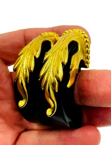 Authentic Inna Cytrine Paris Ebony Wood and Gold-Plated Runway Clip Earrings