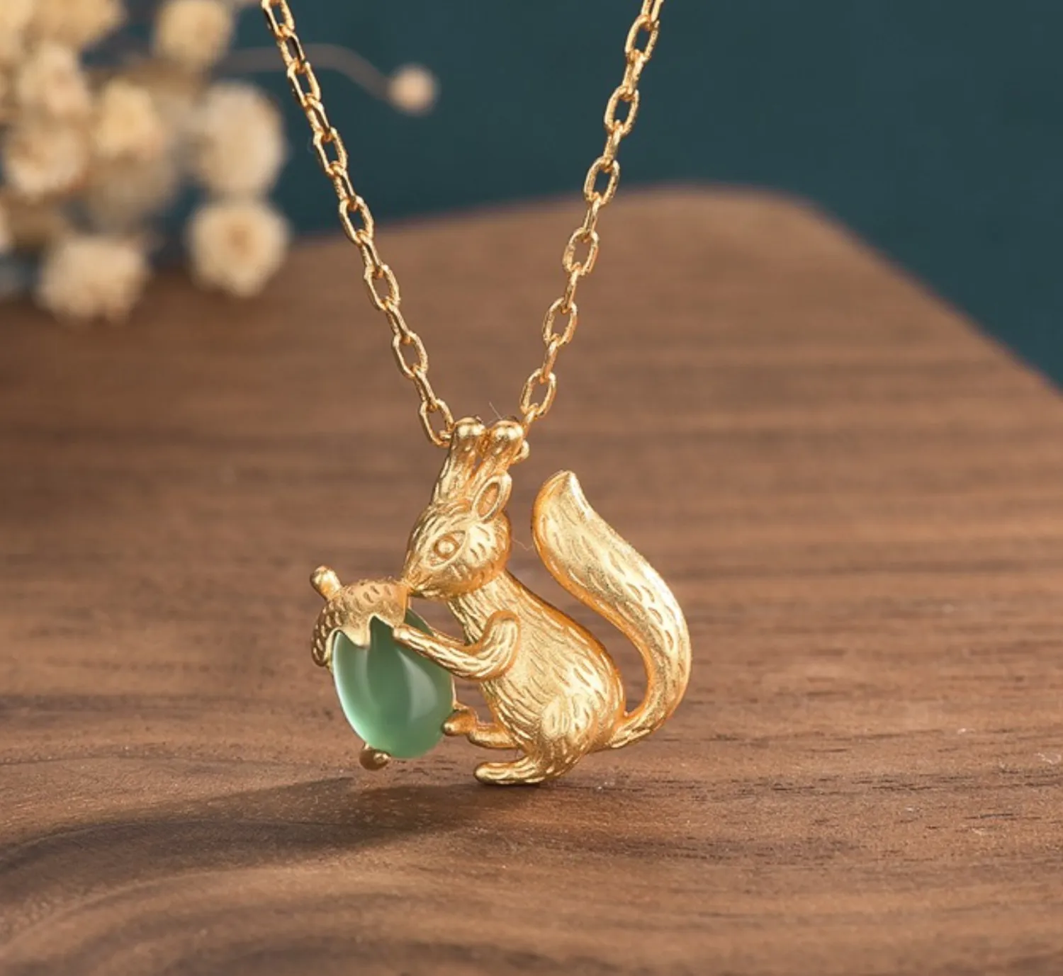 Authentic Celestial Acorn: Jade Squirrel Pendant of Prosperous Growth