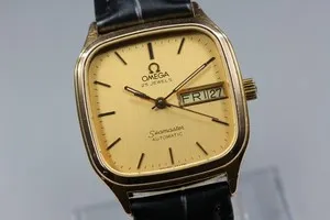 Authentic Vintage 1980s N Mint OMEGA Seamaster 166.0283 Square Automatic Gold Plated Watch