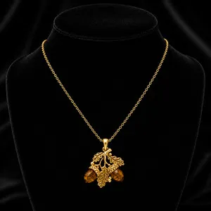 Authentic Acorn Natural Amber Pendant Yellow Gold Plated Hallmarked All Chain Lengths