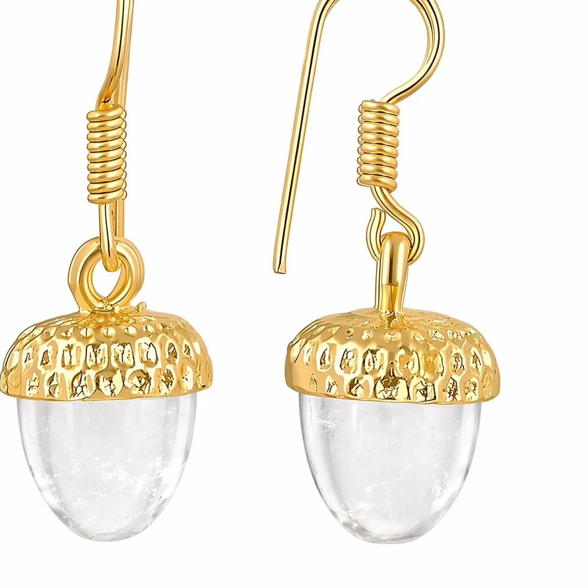 Authentic Gempires Clear Quartz Acorn Drop Earrings for | 14K Gold Plated Hook Dangle E...