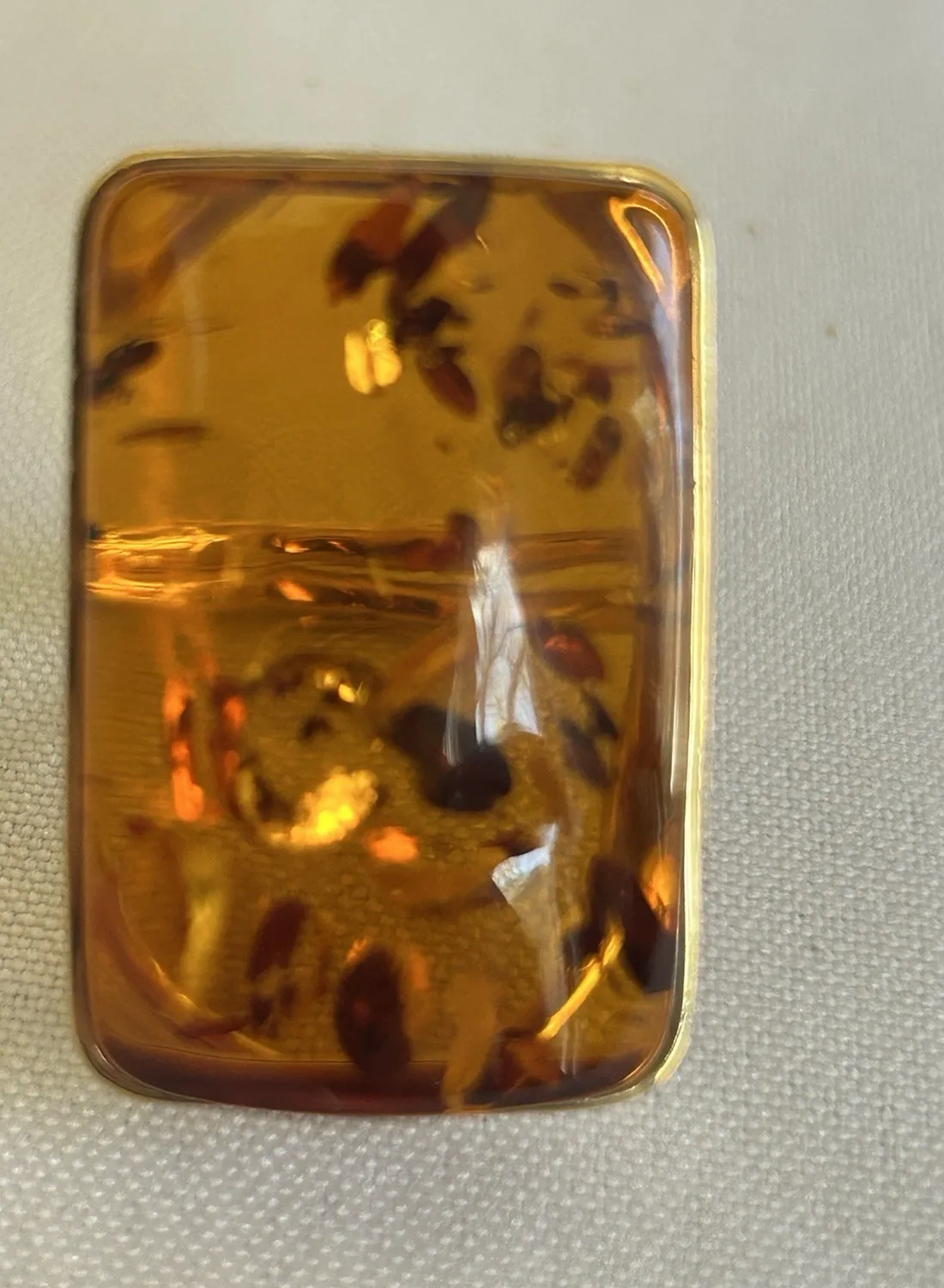 Authentic Baltic Amber 925 Sterling Silver Gold Plated Rectangular Adjustable Ring Sz 7-9