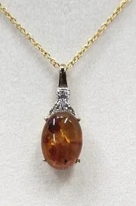 Authentic AMBER Gold Plated Sterling 925 Pendant Without Tags Necklace Chain