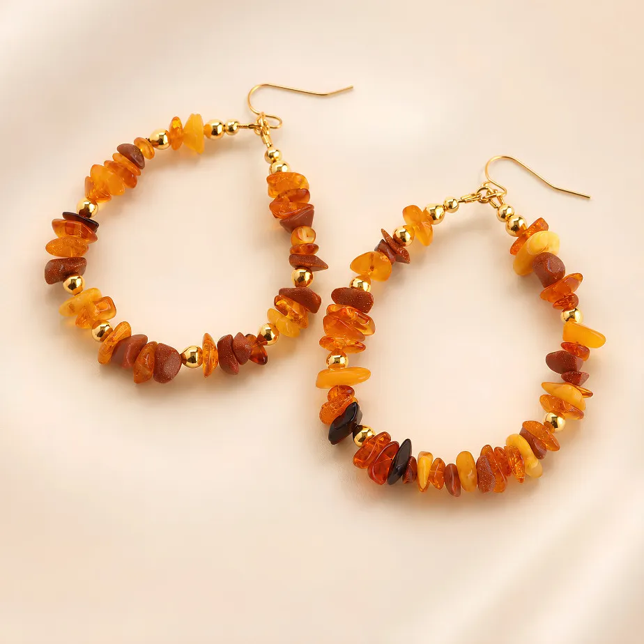 Authentic Baltic Amber Earrings in Gold Plated Hoop Design