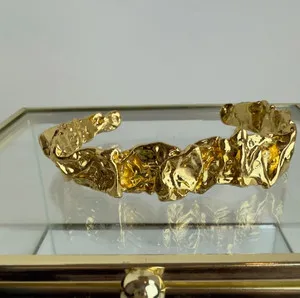 Authentic Amber Sceats Emery Gold Cuff Sculptural Crushed Metal Bracelet 24k Gold Plated