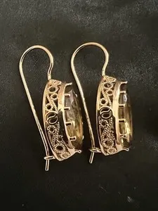 Authentic 14k Rose Gold Plated Filigree Oval Amber Earrings English Lock