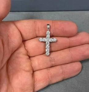 Authentic Round 1.50Ct Lab Created Diamond Cross Pendant Necklace 14K White Gold Plated