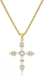 Authentic Dainty 14K Gold Plated Tiny Cross Pendant Chain Jewelry Non Tarnish Hypoallergen