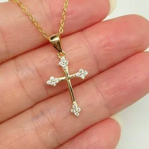 Authentic Round 0.50 Ct Lab Created Diamond Cross Pendant Necklace 14K Yellow Gold Plated
