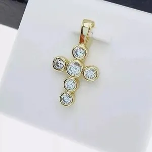 Authentic 3 Ct Round Lab Created Diamond Cross Pendant Necklace 14K Yellow Gold Plated