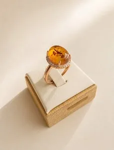 Authentic The Sun-Kissed Horizon Adjustable Amber Ring in Rose Gold