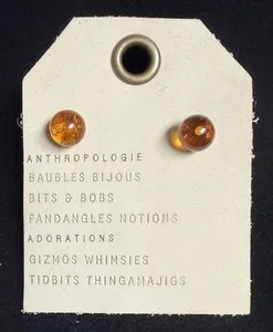 Authentic Anthropologie Ball Amber Stone Post Earrings 14k Gold Plated w/ Tag