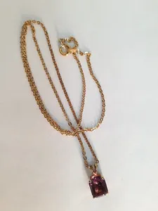 Authentic Eternal Radiance: 16‑Inch Gold‑Plated Necklace with Semi‑Precious Stone Pendant