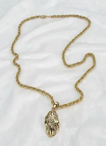 Authentic Vtg. Estate 14K GP Gold Plated Rope Chain Necklace Amber Rhinestone Pendant 22"