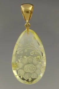 Authentic Hand Carved Flowers Genuine BALTIC AMBER Gold Plated Silver Pendant 8.1g 0718-9
