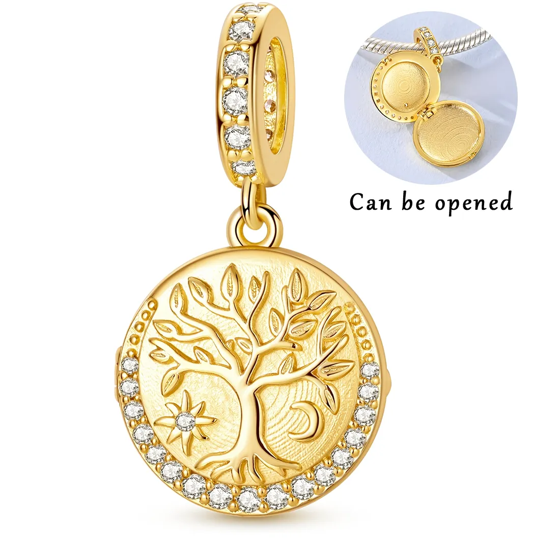 Authentic 925 Sterling Silver Charm Gold Color Openable Life Tree Pendant For Woman Fit Bracelet Diy Fashion Jewelry